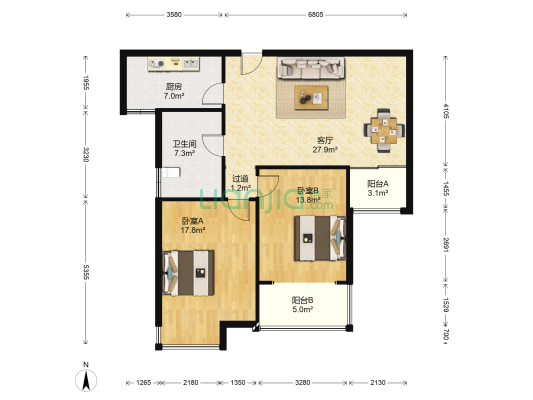 天山绿洲一期 2室1厅1卫 105平方