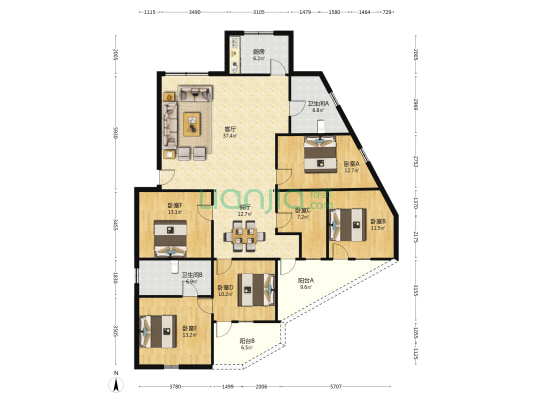 中人宿舍 6室2厅2卫 168平方