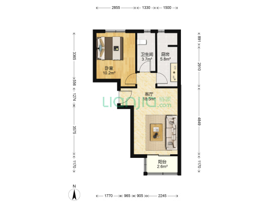 瀛海家园畅园C区 1室1厅1卫 58平方