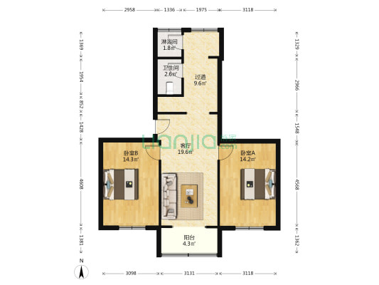 长顺上街116号3号院 2室1厅2卫 77平方