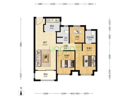 盐铁佳苑 3室1厅2卫 91平方