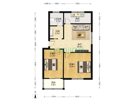 南江二期房子精装修房子是两室带家具家电带十几平地下-户型图