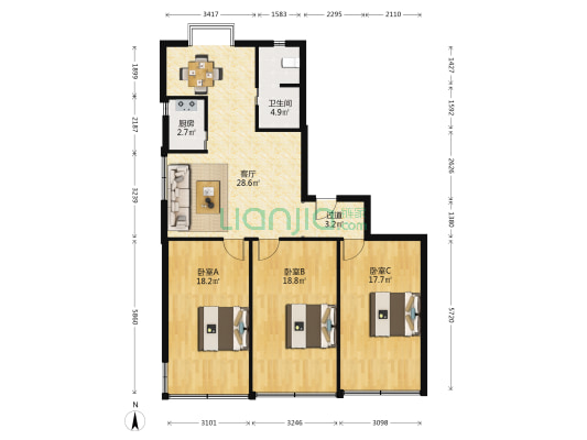 崇仁小路199号 3室1厅1卫 124平方