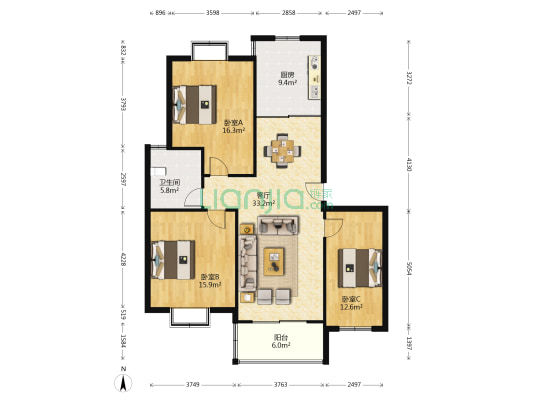 锦峰苑 3室1厅1卫 112平方
