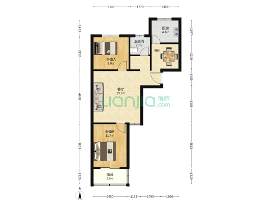 蟠桃花园一期 2室1厅1卫 78平方