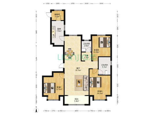 金宸公馆 3室1厅2卫 145平方