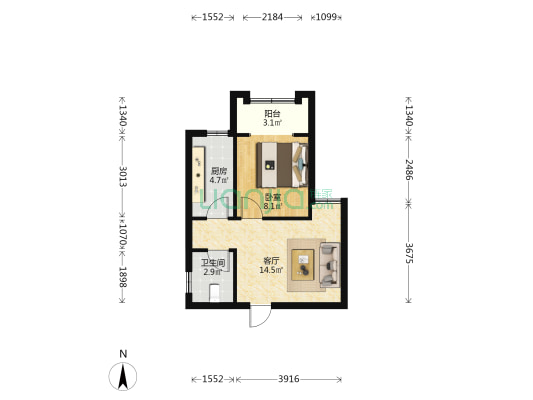 帕克公馆 1室1厅1卫 52平方