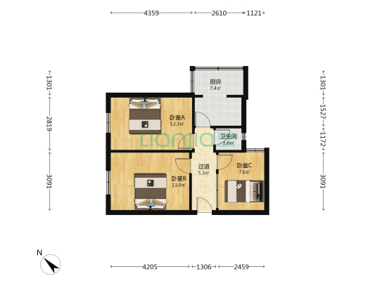 鼓楼北三街32号 3室0厅1卫 58平方