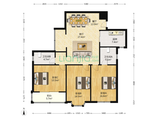 协合公寓  3室2厅2卫 143平方