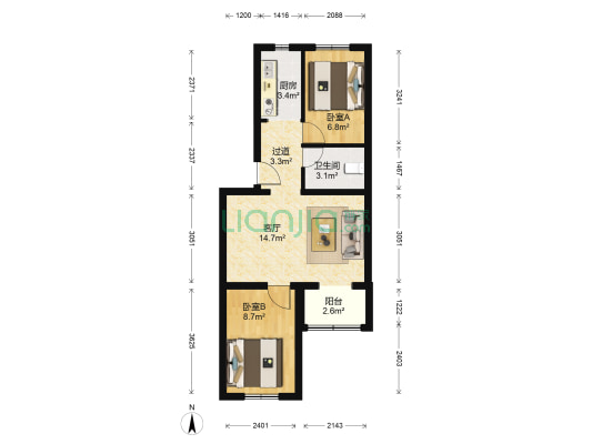 云景西里南区 2室1厅1卫 58平方