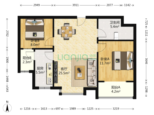 万国远鉴名筑 2室1厅1卫 81平方
