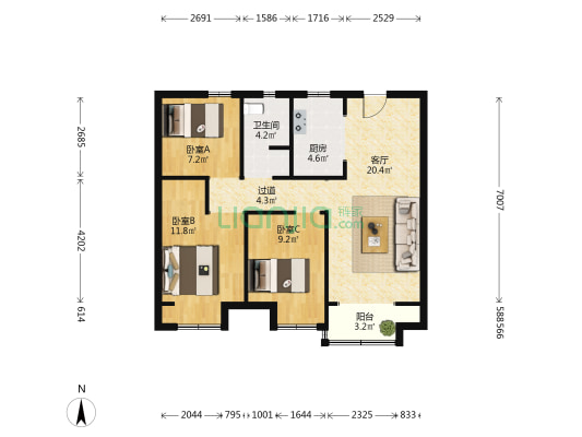 首创·禧悦学府 3室1厅1卫 89平方