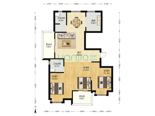王家桥佳苑 3室1厅2卫 119平方