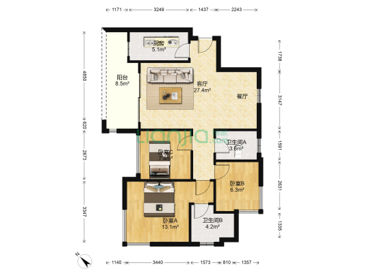 碧桂园柏丽湾 3室1厅2卫 93平方