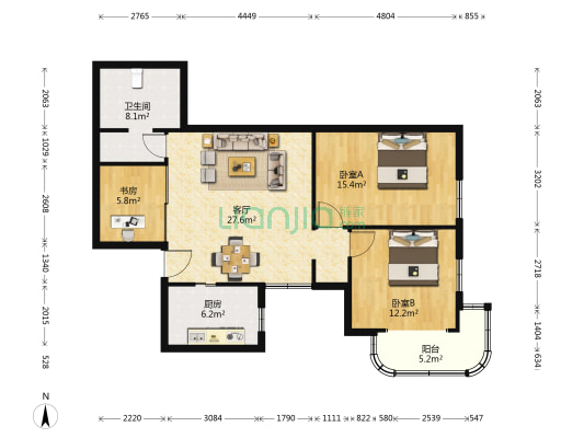 仲信苑 3室1厅1卫 107平方