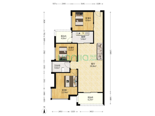 半山豪庭 3室1厅1卫 83平方