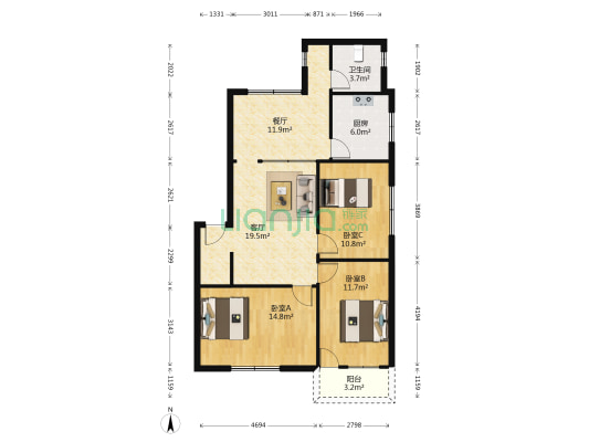 金马路二段109号 3室2厅1卫 99平方