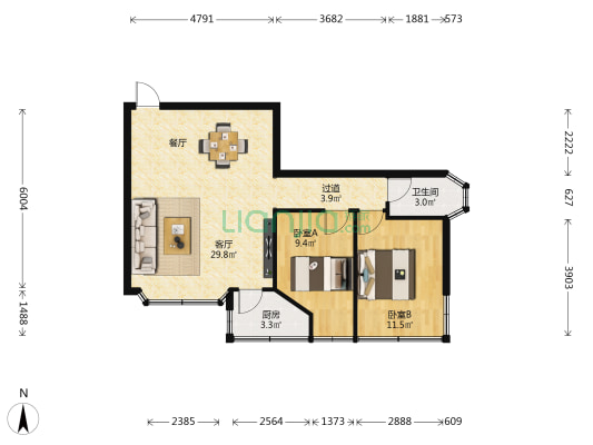 乐园路 2室1厅1卫 66平方