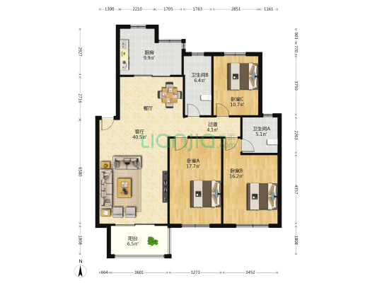 和谐家园(经开) 3室1厅2卫 134平方