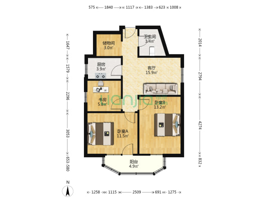 省邮电管理局宿舍 3室1厅1卫 75平方