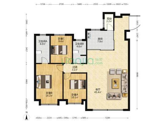 高新金茂悦园 3室1厅2卫 143平方