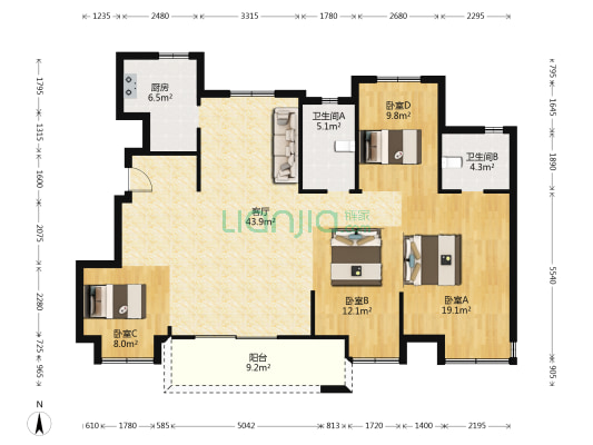 雍锦世家 4室1厅2卫 137平方