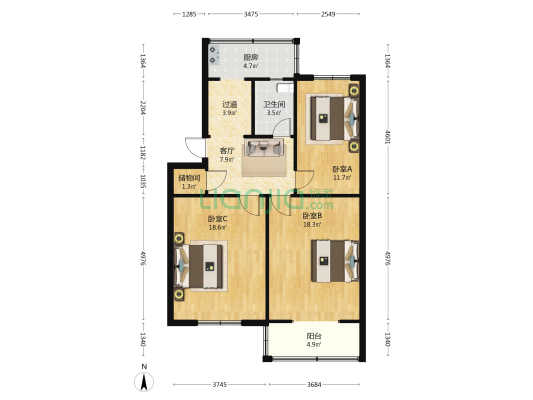 纺织小区 3室1厅1卫 89平方