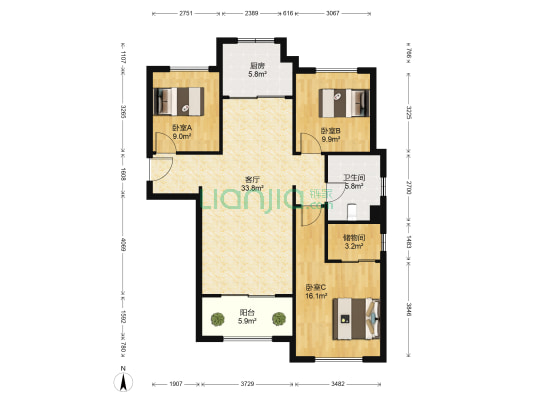 保利和盛公馆 3室1厅1卫 116平方
