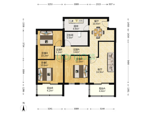 广外南街50号院 3室2厅1卫 113平方