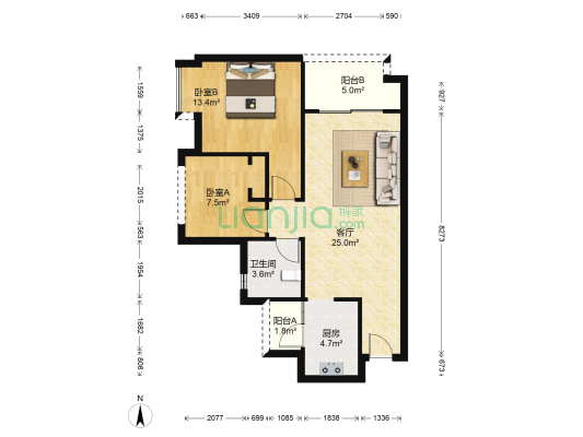 御江山浔院 2室1厅1卫 76平方