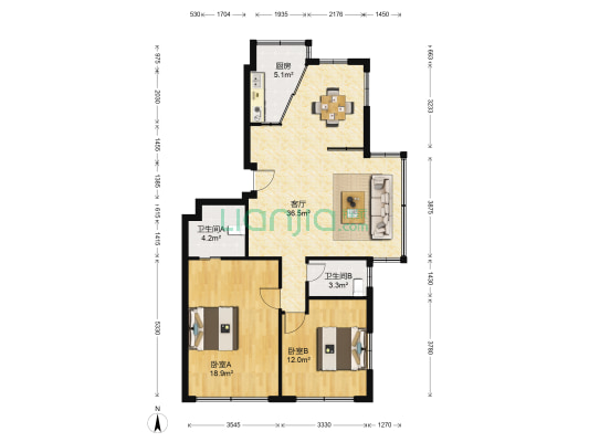 瑞安烟草大楼 2室1厅2卫 99平方