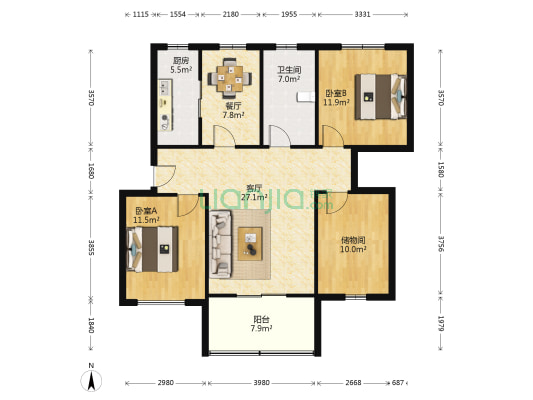 食品小区 2室2厅1卫 72平方