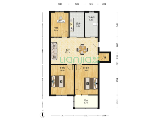 宁海路 3室1厅1卫 97平方