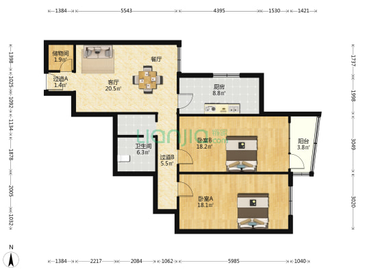 和平苑 2室1厅1卫 104平方