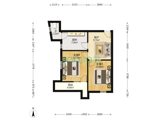 古城东路 2室1厅1卫 56平方