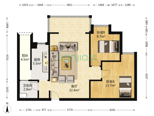 大弯学府雅园 2室1厅1卫 78平方