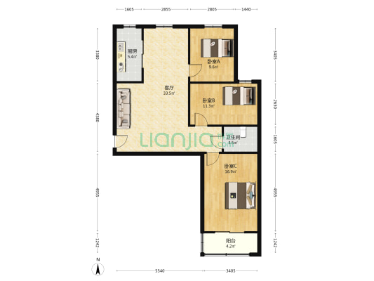 紫荆小区商住楼 3室1厅1卫 117平方