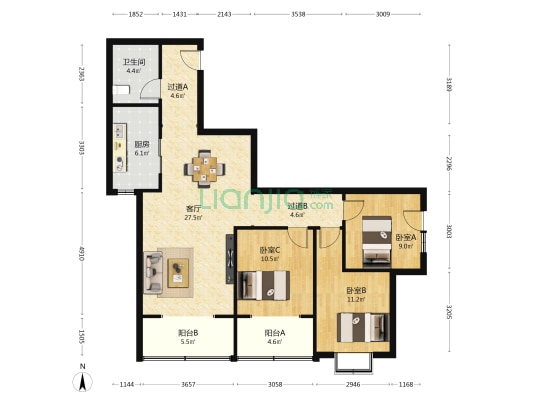 和润佳苑 3室1厅1卫 121平方