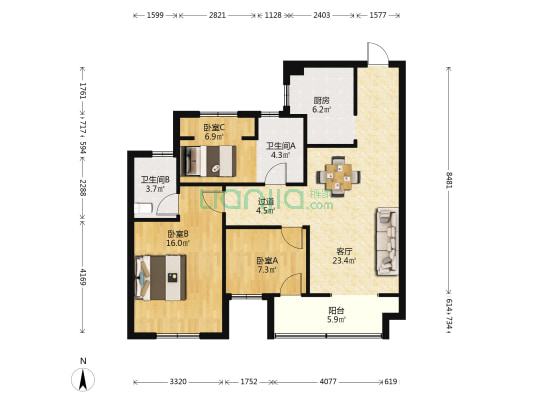 漓江华庭 3室1厅2卫 95平方
