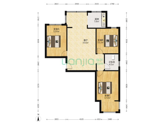 琉璃河检查站107国道，交通方便、精装修3居室带地下室-户型图