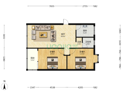 平政街60号 2室1厅1卫 88平方