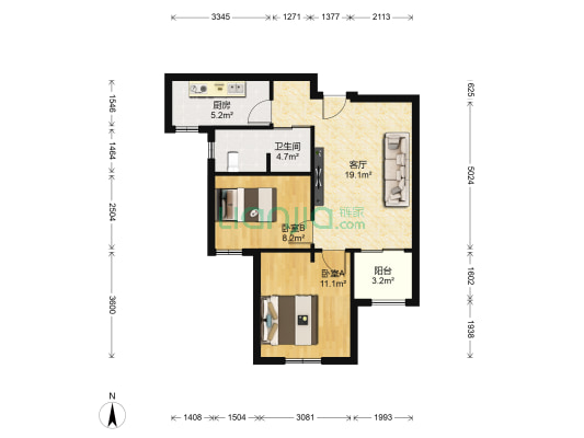 茉莉雅苑 2室1厅1卫 72平方