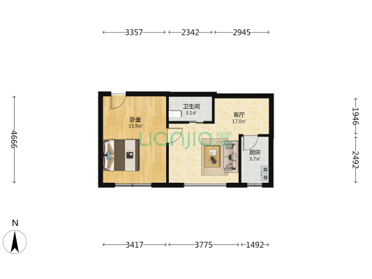 凤凰国际花园 1室1厅1卫 60平方