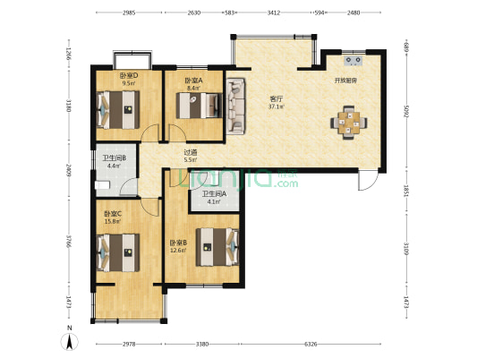 九凤花园 4室1厅2卫 120平方