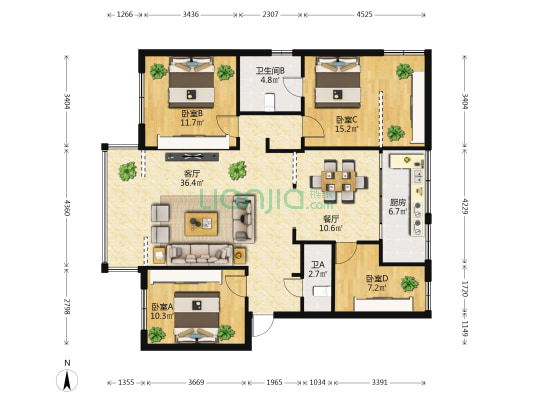 云辰花园 4室2厅2卫 131平方