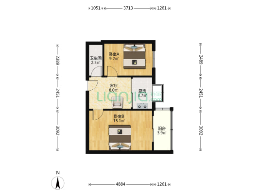 长安造纸总厂家属院 2室1厅1卫 52平方