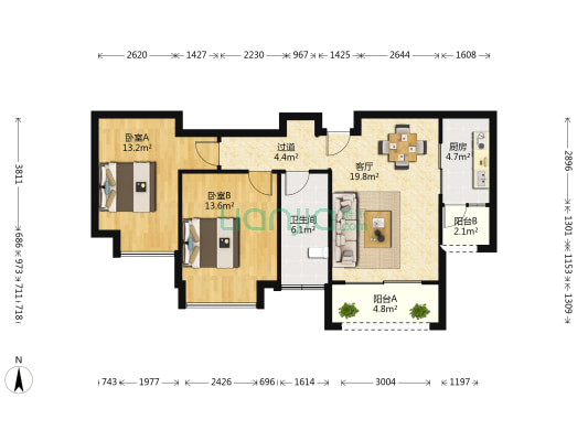 恒大香山华府二期 2室1厅1卫 80平方