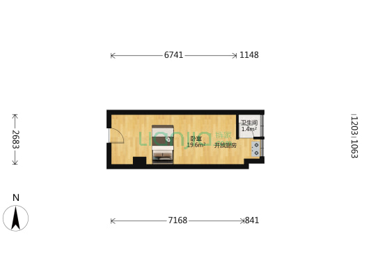 鸿运大院 1室0厅1卫 54平方