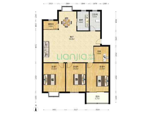 湖畔花苑 4室1厅1卫 134平方