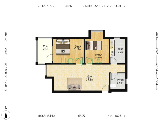 罗七人家 2室1厅1卫 82平方